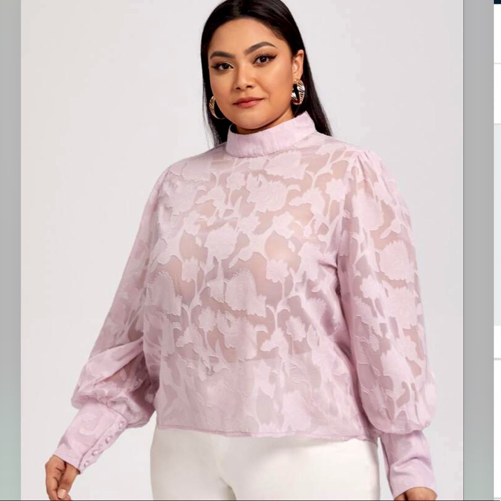 Shein 4x Mock Neck Lantern Sleeve Chiffon Top